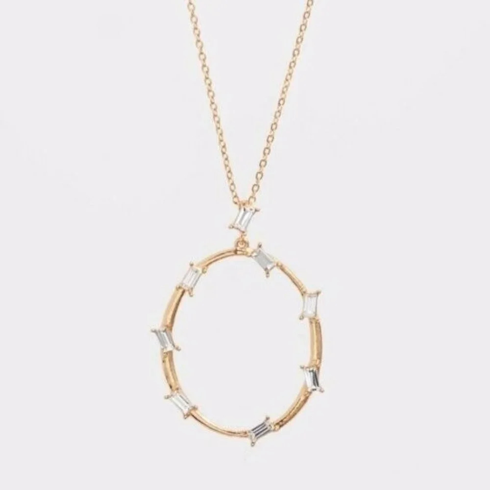 Sole Society Long Gold Crystal Circle Pendant Necklace